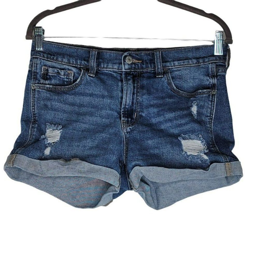 Old Navy Women's Boyfriend Shorts Size 4 Distressed Medium Wash Cotton Blend